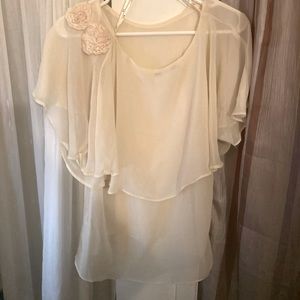 Sheer, White T Shirt with Bib and Floral Detail.